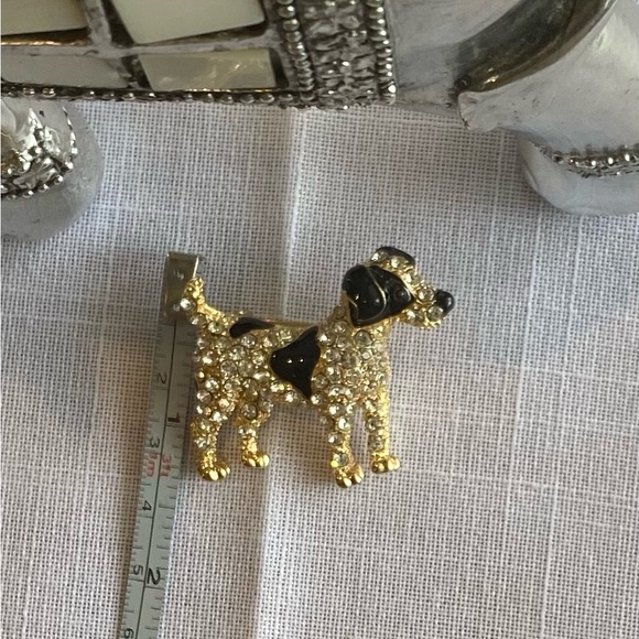 Cute rhinestone black enamel gold dog brooch - Picture 2 of 9